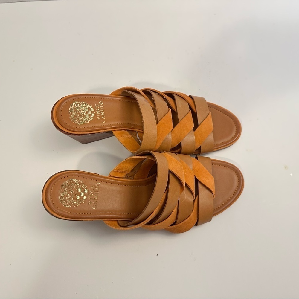 Vince Camuto Women's Deljesta Light Cognac Crisscross Heel Sandals Size 10 - Picture 7 of 12